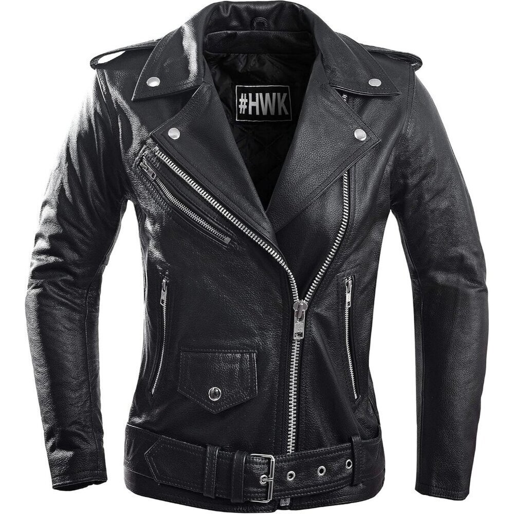 Hwk Leather Motorcycle Jacket Women Black Genuine Weather Resistant Riding